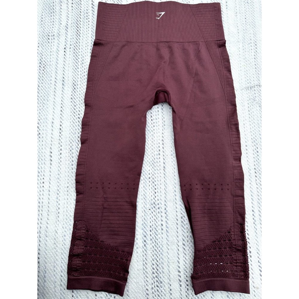Gymshark Leggings Small Red Energy Crop Eyelet detail Laser Cut Maroon Womens - Picture 3 of 12